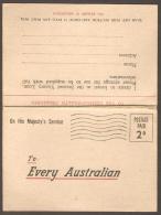 TASMANIA - 1944 OHMS Un-issued Lettercard, Addressed To Every Australian Asking To Invest In The Second Victory Loan - Cartas & Documentos