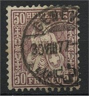 SWITZERLAND, 50 CENTIMES Sitting Helvetia ISSUE 1867 VFU STAMP - Usati