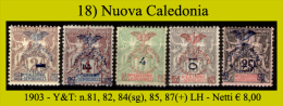 Nuova-Caledonia-018 - 1903 - Y&T: N. 81, 82, 84(sg), 85, 87, (+) Hinged - Privo Di Difetti Occulti - - Neufs