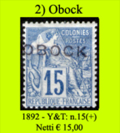 Obock-002 - 1892 - Y&T: N. 15 (+) Hinged - Privo Di Difetti Occulti - - Unused Stamps