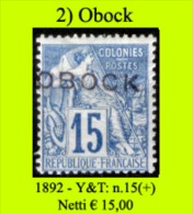 Obock-002 - 1892 - Y&T: N. 15 (+) Hinged - Privo Di Difetti Occulti - - Neufs