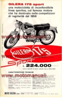 GILERA 175 SPORT 1958 Moto Depliant Originale Genuine Brochure Prospekt - Motor Bikes
