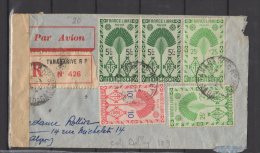 Madagascar - N° 234 ,274 , 267x2 , 276x2 Et 277  Obli/sur Lettre Recommandée - Alger - 1944 - Controle Postal Militaire - Storia Postale