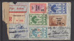 Madagascar - N° 253 , 264 , 274 , 275 Et 276  Obli/sur Lettre Recommandée Pour Alger - 1944 - Controle Postal Militaire - Covers & Documents