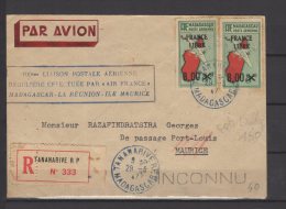 Madagascar - PA N° 54 X2 Obli/sur Lettre Recommandée - 100e Liaison Aerienne Madagascar Réunion Ile Maurice - 29/03/1947 - Lettres & Documents