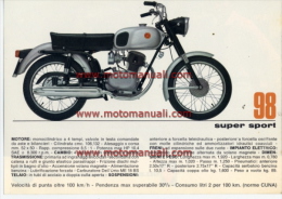 GILERA 98 SS 1970 Moto Depliant Originale Genuine Brochure Prospekt - Motos