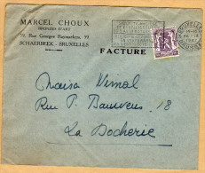 Enveloppe Cover Brief 714 M. Choux Bronzes D'art Schaerbeek Bruxelles à La Dorcherie + Flamme - Covers & Documents