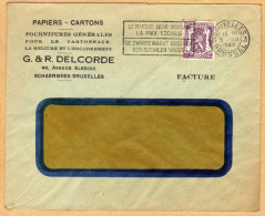 Enveloppe Cover Brief 714 Facture Papiers Cartons Delcorde Schaerbeek Bruxelles + Flamme - Covers & Documents