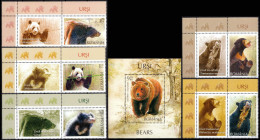 Delcampe - ROMANIA, 2008, Bears, Wild Animals, Set Of 5 + Label + Souvenir Sheet, MNH (**), LPMP/Sc. 1799-1800/5034-39 - Ours