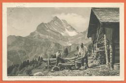 SANG129, Braunwald, Scene Am Schwändiberg, Animée, Bauer, Holz,  Circulée 1921 - Braunwald