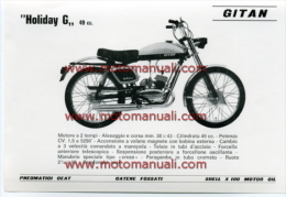 GITAN HOLIDAY G 50 CICLOMOTORE Depliant Originale Genuine Brochure Prospekt - Motorräder