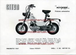 GITAN MINIPOPPI 50 1970 CICLOMOTORE Depliant Originale Genuine Brochure Prospekt - Motor Bikes