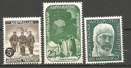Emission De 1959 (Manchots Empereurs, Explorateurs Australiens à La Base Mawson) 3 T-p Neufs ** Côte 21,50 € - Bases Antarctiques