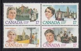 Canada MNH Scott #882a Block Of 4 With #879i Pink Brooch On Collar (Emily Stowe) 17c Canadian Feminists - Plaatfouten En Curiosa