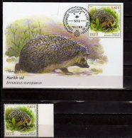 2014 Estonia - Hedgehog - Erinaceus Eur. - Set Of 1 V And Maxi Card - See Scan - Knaagdieren