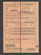 Schweden Sweden 1953 Train Ticket Malmö To Luzern Switzerland - Europa