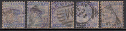 5 Diff., Two Annas 1882 Used, Postmark / Shade Varities, Early India Cancellation, - 1882-1901 Impero