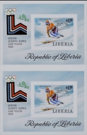 LIBERIA 1980 Olympics Lake Placid Skiing UNCUT IMPERF.PAIR Sheetlet - Invierno 1980: Lake Placid