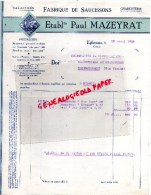 19 -  EGLETONS - FACTURE FABRIQUE DE SAUCISSONS - ETS PAUL MAZEYRAT - 1938- LE PEU - 1950 - ...