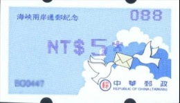 ATM Frama 2008 Launch Of Cross-strait Mail Links - NT$5,Blue Imprint- Bird Dove Unusual - Erreurs Sur Timbres