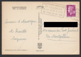 DF / SUR CARTE POSTALE / TP 1536 MARIANNE DE CHEFFER / FLAMME CLERMONT FRD ET AUVERGNE A UNE HEURE D'AVION DE PARIS ... - Lettres & Documents