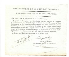 ROUEN MEMORIAL DES CORPS ADMINISTRATIFS  PREFECTURE DE ROUEN  LE 10 FEVRIER 1808 - Printing & Stationeries