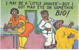 Black Humor, Barber, 'My Eyes Are On Something Big', C1930s/40s Vintage Linen Postcard - Negro Americana