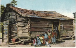 'Seven Up' Large Black Family American South, Shack, C1900s/10s Vintage Postcard - Negro Americana