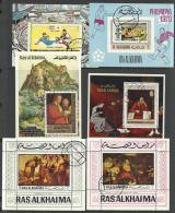 RAS AL-KHAIMA - Ten Different Used Souvenir Sheets. Christmas, Paintings, Soccer - Ras Al-Khaimah