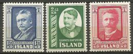 Islande 1954 251 - 253 * Hannes Hafstein - Poète - Unused Stamps