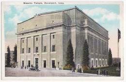 DAVENPORT IOWA IA MASONIC TEMPLE BUILDING  ~ C1920s Vintage Postcard ~ ARCHITECTURE - Davenport