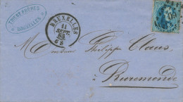 915/22 - Lettre TP 15 Médaillon BRUXELLES 1865 Vers ROERMOND NL - Cachet De Passage MAESEYCK Bureau D' Echange - Ufficio Di Transito