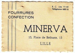 Carte Commerciale - Minerva - Fourrures Confection - 15 Place De Béthune à Lille - FRANCO DE PORT - Sports & Tourisme