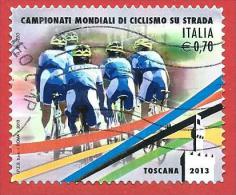 ITALIA REPUBBLICA USATO - 2013 - Campionati Mondiali Di Ciclismo Su Strada - € 0,70 - S. 3409 - 2011-20: Oblitérés