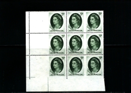 AUSTRALIA - 1963  5d.  QUEEN ELISABETH  BLOCK OF 9  PART IMPERF.  MINT NH - Neufs