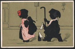 Couple Avec Poupee Et Bouteille De Vin Vino Wine - 1917 - Illustrator FB (2 Scans) - Silhouette - Scissor-type