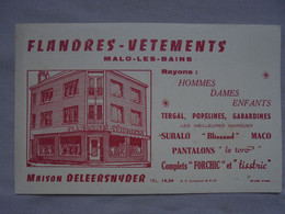 Ancien - Buvard Publicitaire "FLANDRES-VÊTEMENTS Malo-Les-Bains Maison DELEERSNYDER Tel : 14-34 - Kleding & Textiel