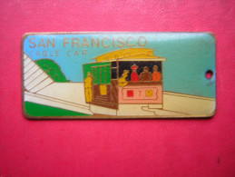 PETITE PLANQUE  LAITON ET EMAUX ??  SAN FRANCISCO  CABLE CAR     POIDS 10 GRAMMES - Autres & Non Classés