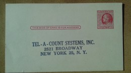 ETATS-UNIS . ENTIER POSTAL FRANKLIN 2CENTS . TEL-A-COUNT SYSTEMS, INC. BROADWAY . Non Circulé (verso Vierge) - 1921-40