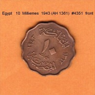 EGYPT   10  MILLIEMES  1943---AH 1362  (KM # 361) - Egypte