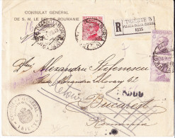 1922 RACCOMANDATA SU BUSTA INTESTATA + TIMBRO "CONSOLATO ROMANIA" - Poststempel
