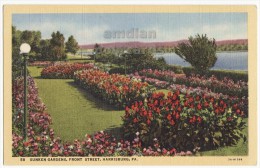 HARRISBURG PA  Front Street, Sunken Gardens C1940s Linen Vintage Pennsylvania Postcard - City View - Harrisburg