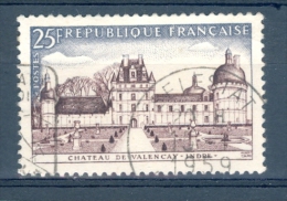 1957  N°  1128  CHÂTEAUX DE VALENÇAY OBLITÉRÉ  SANS GOMME TRACE CHARNIÈRES - Gebraucht