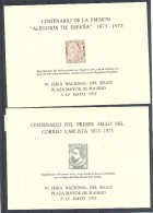 H.B CENTENARIO DEL PRIMER SELLO CARLISTA 1873-1973 Y CENTANARIO ALEGORIA DE ESPAÑA 1873-1973 - Fogli Ricordo