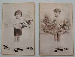 2 CARTES  ENFANT AUX BOUQUETS - Collections, Lots & Series