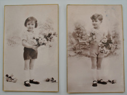 2 CARTES  ENFANT AUX BOUQUETS - Collections, Lots & Séries