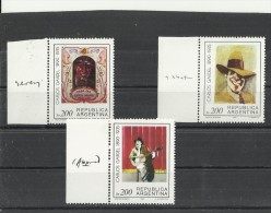 ARGENTINA 1985 - SERIE 50 AÑOS MUERTE CANTANTE  CARLOS GARDEL - 3 SELLOS DE 200 $  CON MARGEN FIRMA DE ARTISTA PINTOR DE - Unused Stamps