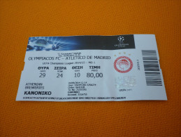 Olympiacos-Atletico De Madrid UEFA Champions League Football Match Ticket Stub 16/9/2014 - Match Tickets