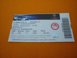 Olympiacos-Arsenal UEFA Champions League Football Match Ticket Stub 04/12/2012 - Tickets D'entrée