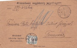 39FM SPECIAL COVER FROMJ UNGARY TO TIMISOARA, 1910, UNGARIA - Lettres & Documents